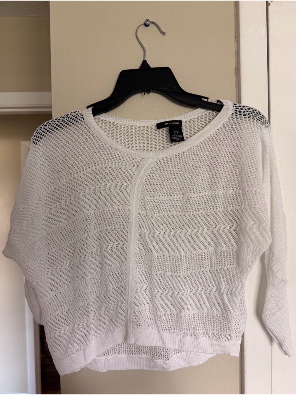 DKNY White Open-Weave Crewneck Sweater